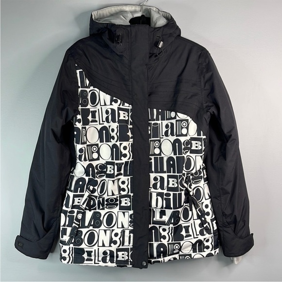 Billabong Black White Spellout Graphic Logo Snowboard Ski Jacket Coat vented M - Picture 11 of 13